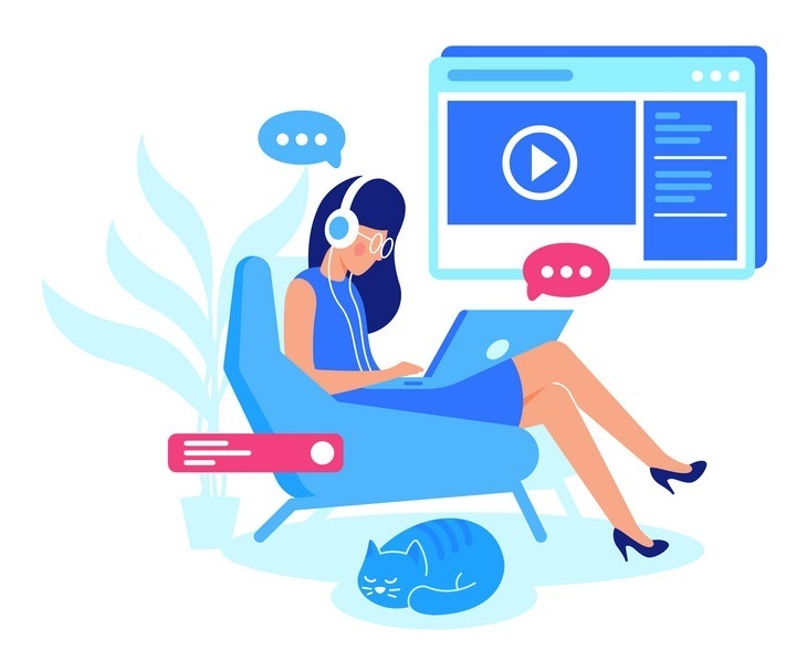 Online courses, e-learning, listening lesson.